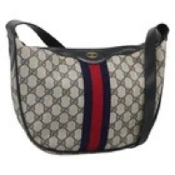 GUCCI GG Supreme Sherry Line Shoulder Bag PVC Navy Red 41 02 008 Auth BD467 - Picture 1 of 16